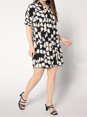 NIC+ZOE Devon Dress - Circle Sequence - Black with Cream and Tan Circles - NWOT